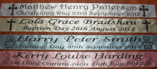 Personalised satin Christening, holy communion banners