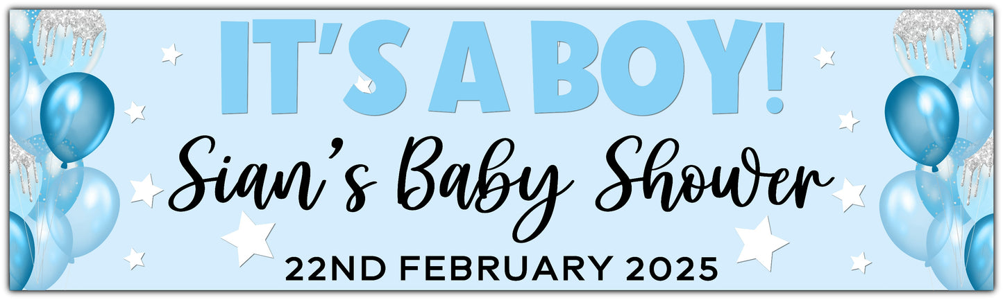 Personalised It's a Boy! Baby Shower Banner - Blue