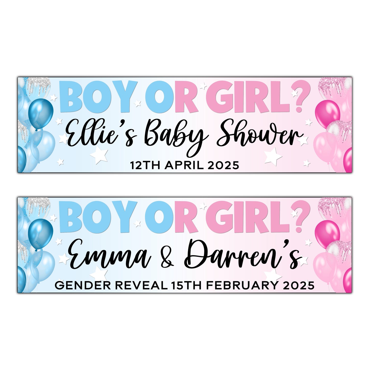 Boy or Girl Personalised Baby Shower or Gender Reveal Banners