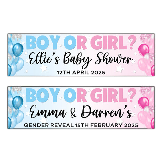 Boy or Girl Personalised Baby Shower or Gender Reveal Banners