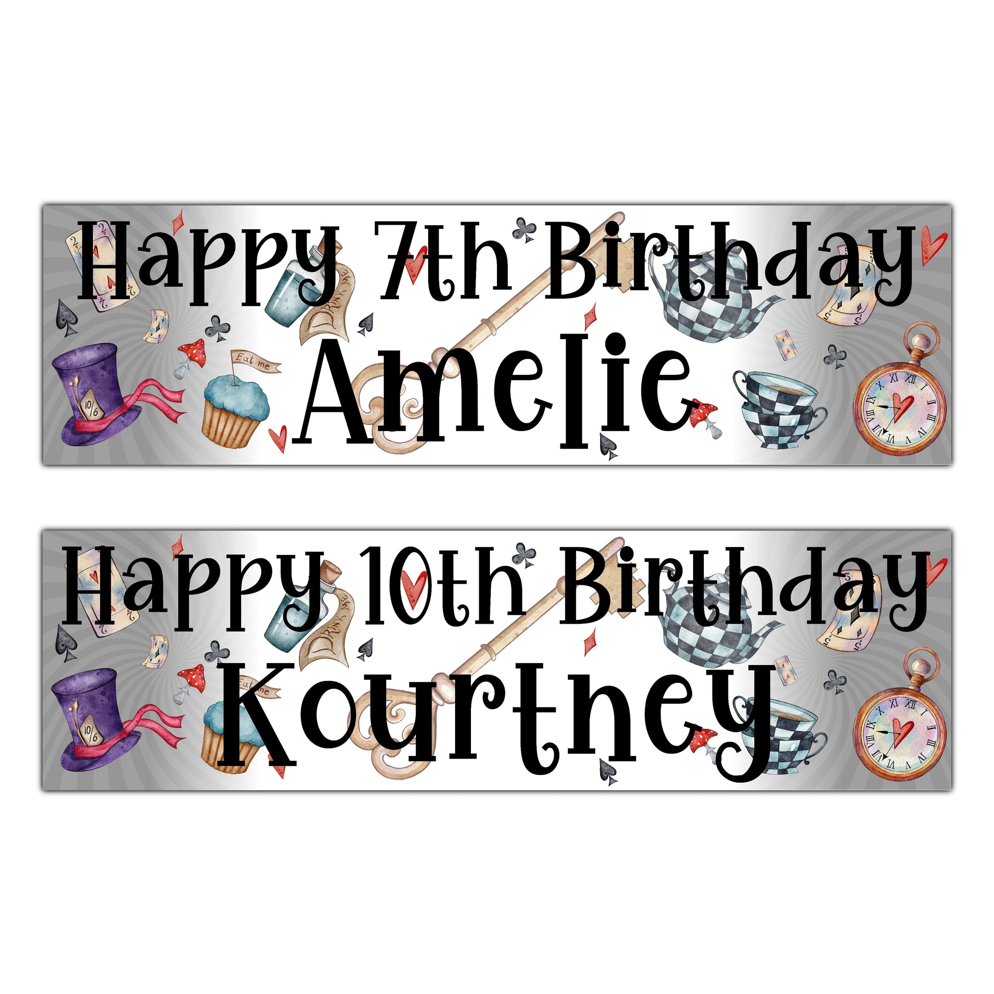 Personalised Alice in Wonderland Birthday Banners