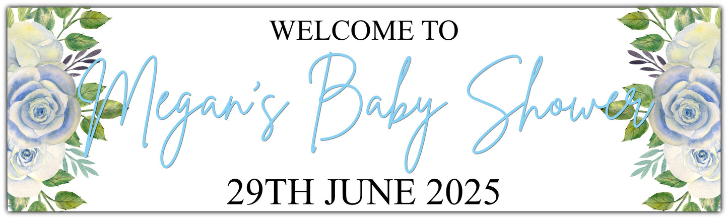 Personalised Baby Shower Blue Floral Banner