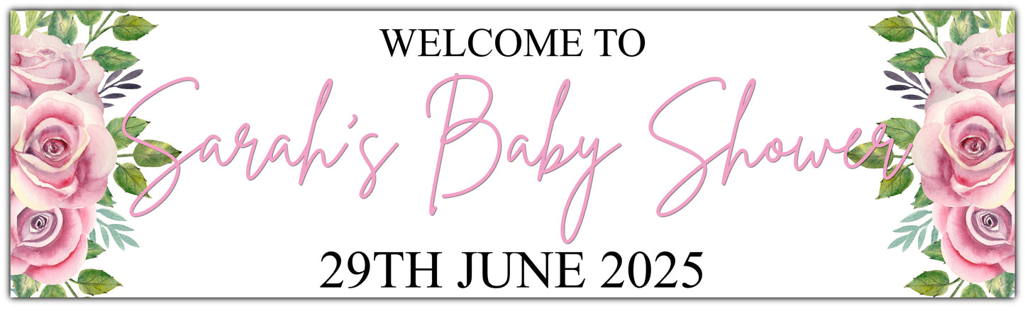 Personalised Baby Shower Pink Floral Banner