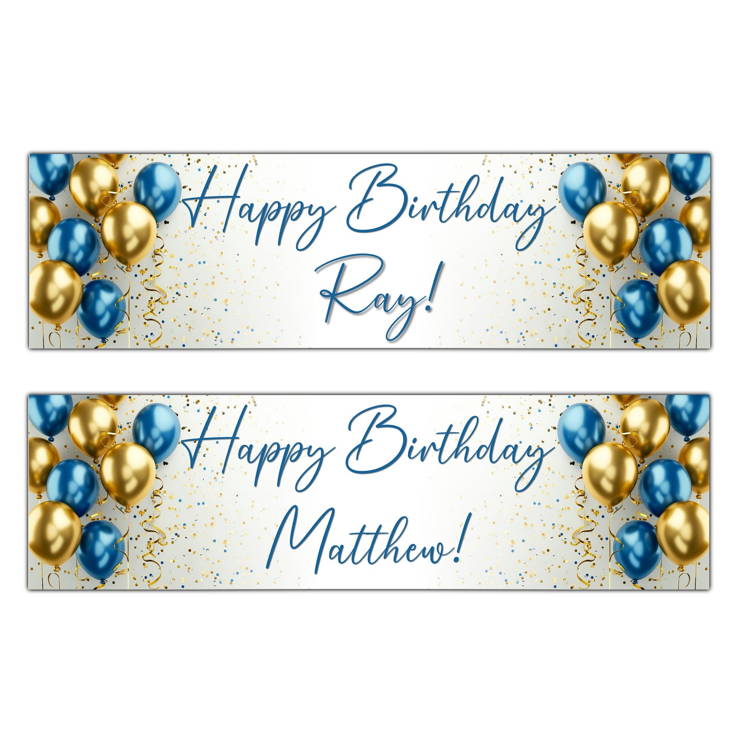 Personalised Blue and Gold Balloons Birthday Banners