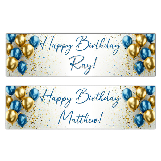 Personalised Blue and Gold Balloons Birthday Banners