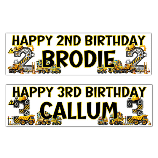 Personalised Construction Theme Birthday Banners