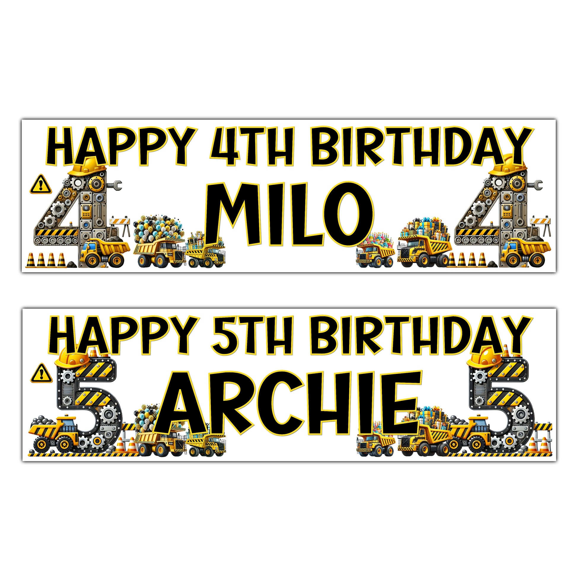 Personalised Construction Theme Birthday Banners