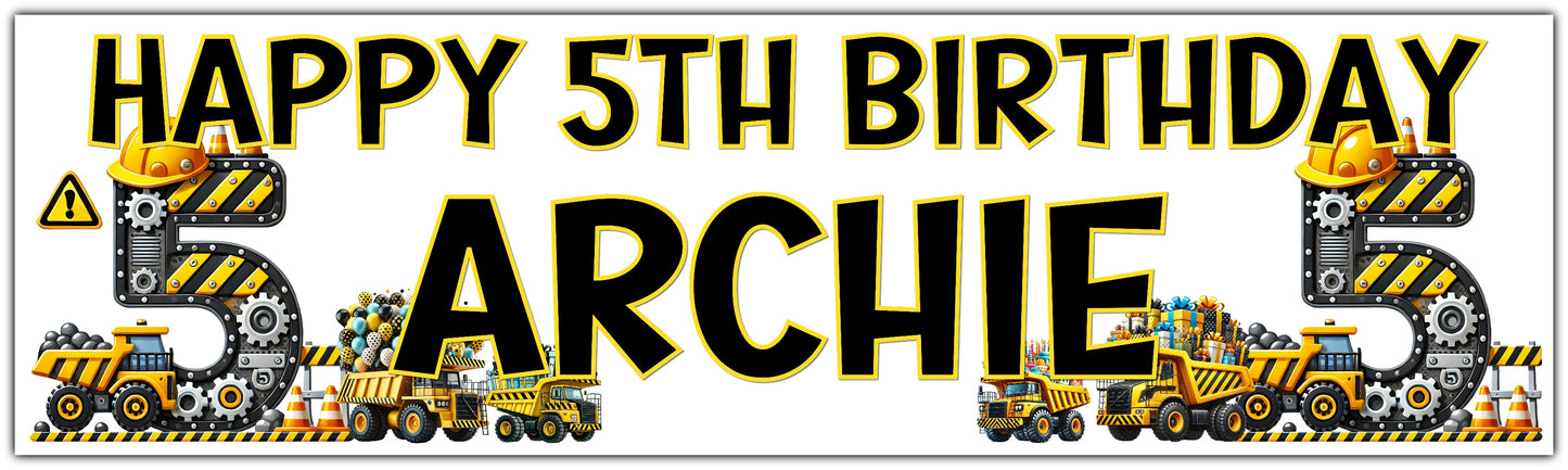 Personalised Construction Theme Birthday Banner