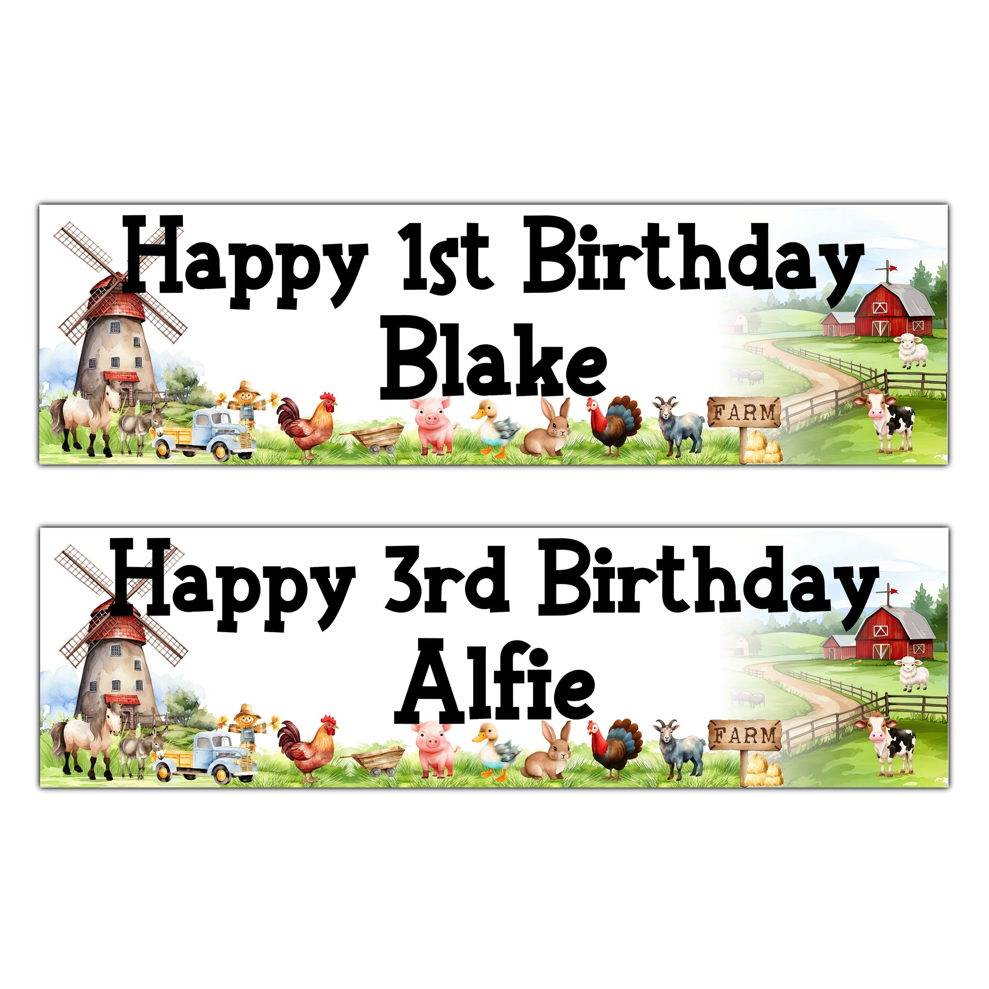 Personalised Farm Animals Birthday Banners