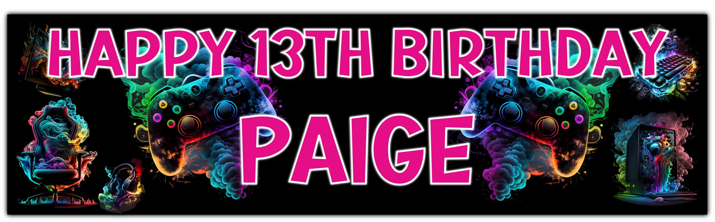 Personalised Birthday Gamer Banner Pink