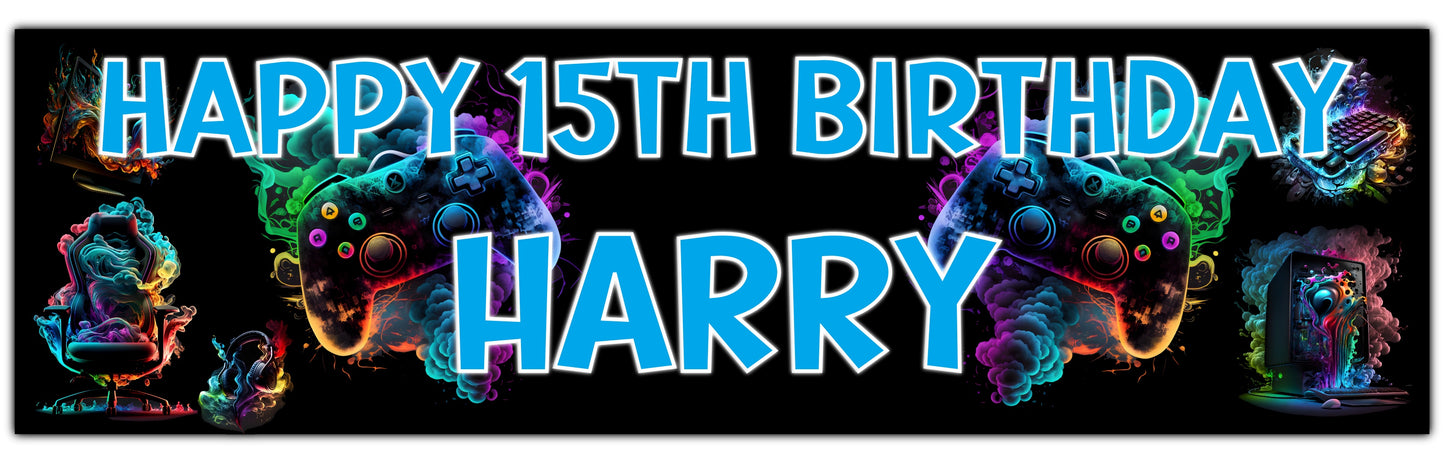 Personalised Birthday Gamer Banner Blue