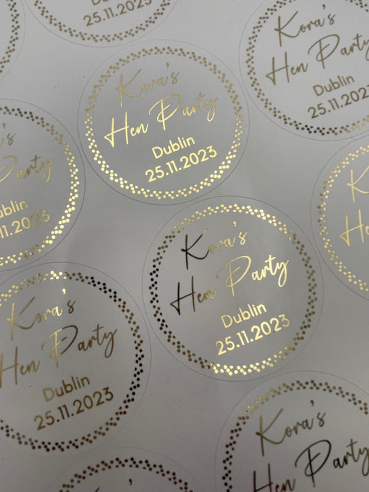 Hen Party Dotted Edge Foiled Personalised Stickers Gold