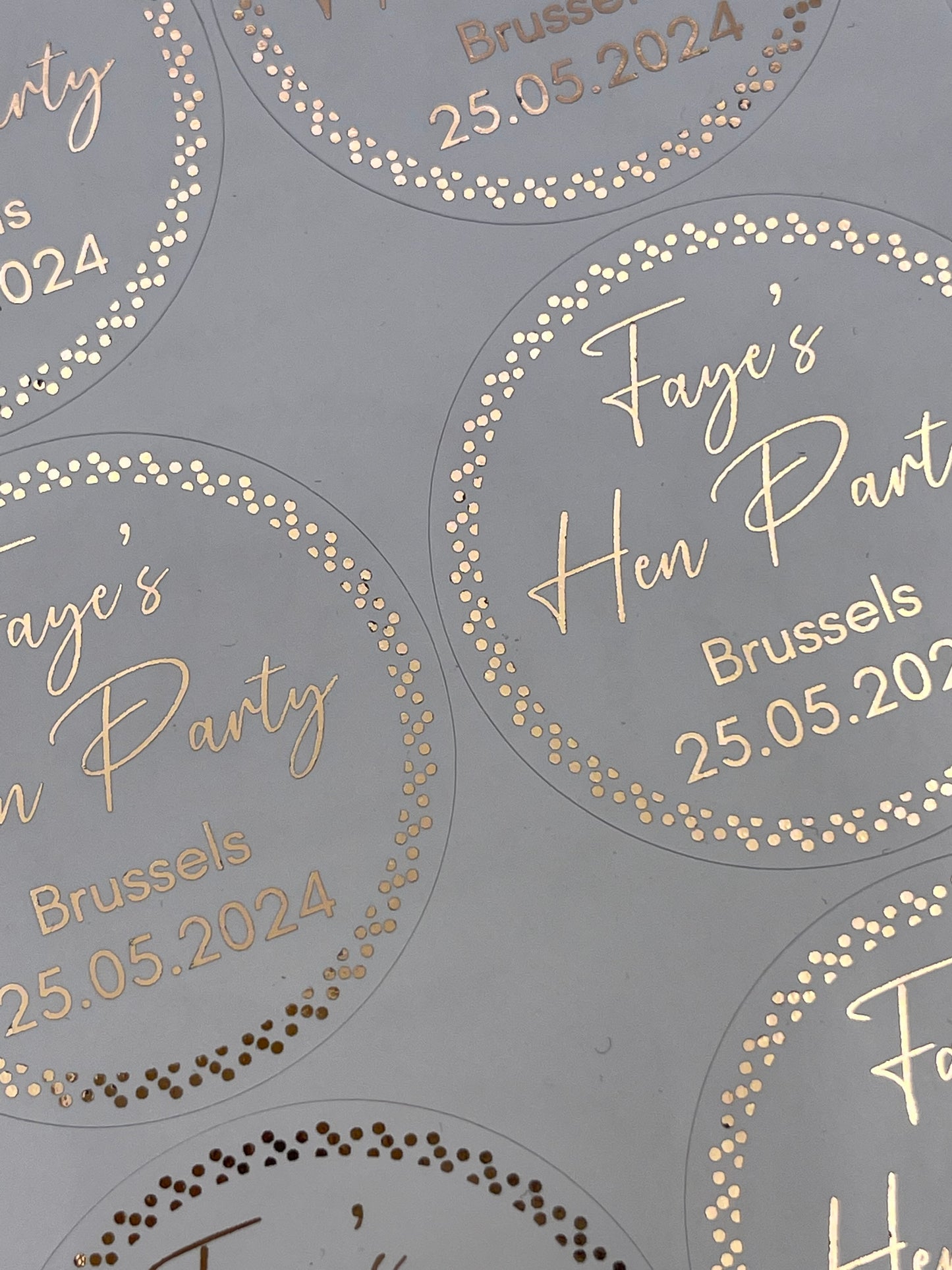 Hen Party Dotted Edge Foiled Personalised Stickers Rose Gold