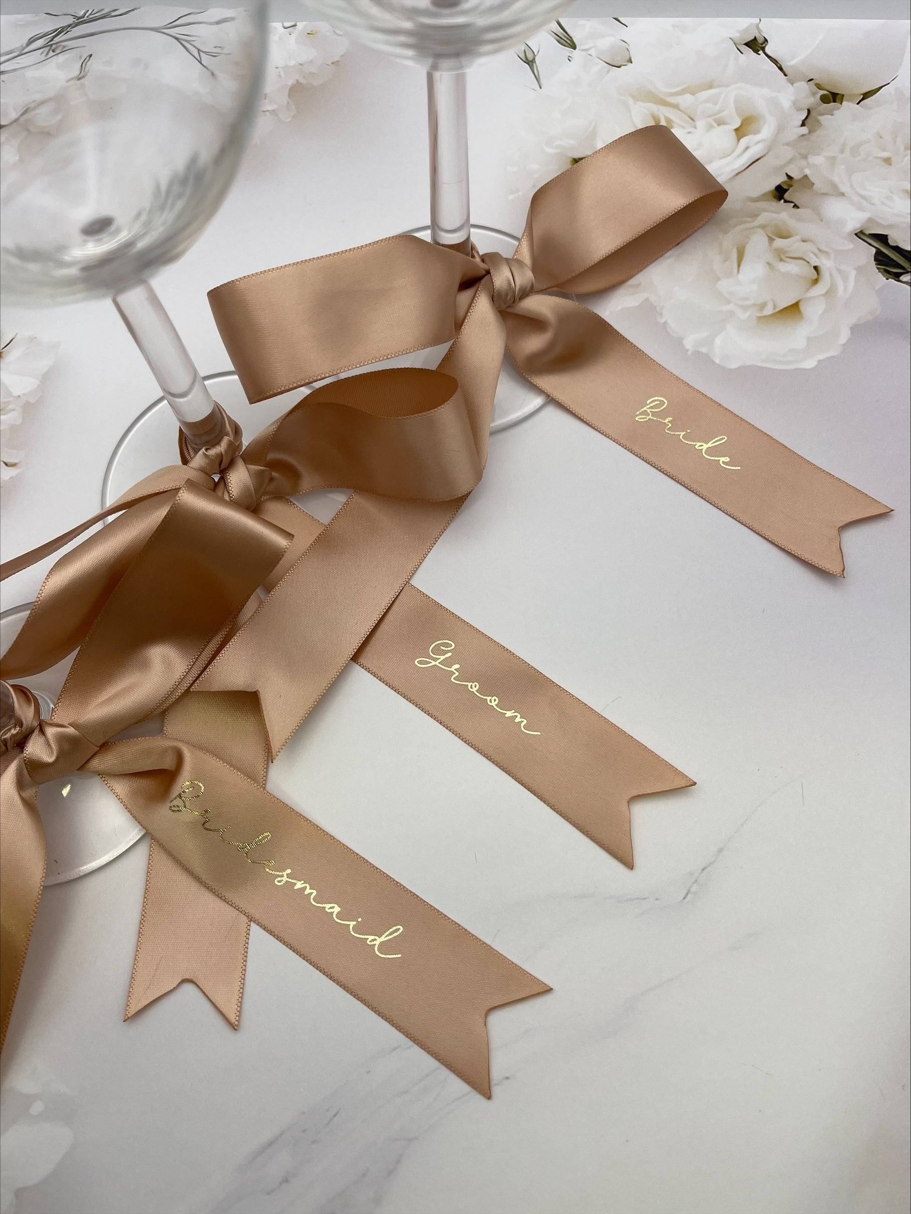 Personalised Ribbon Place Setting Nude Gold Foil