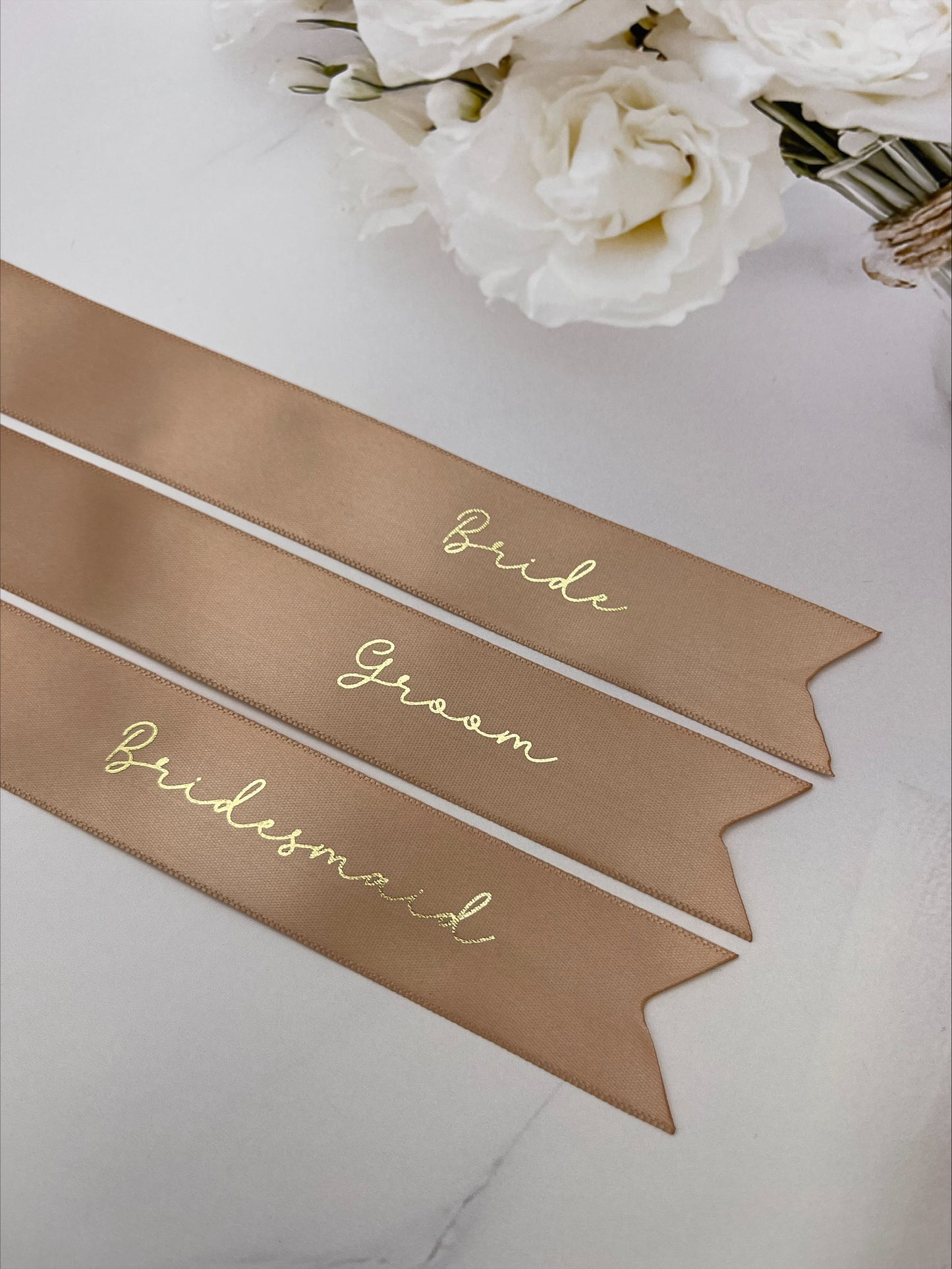 Personalised Ribbon Place Setting Nude Gold Foil