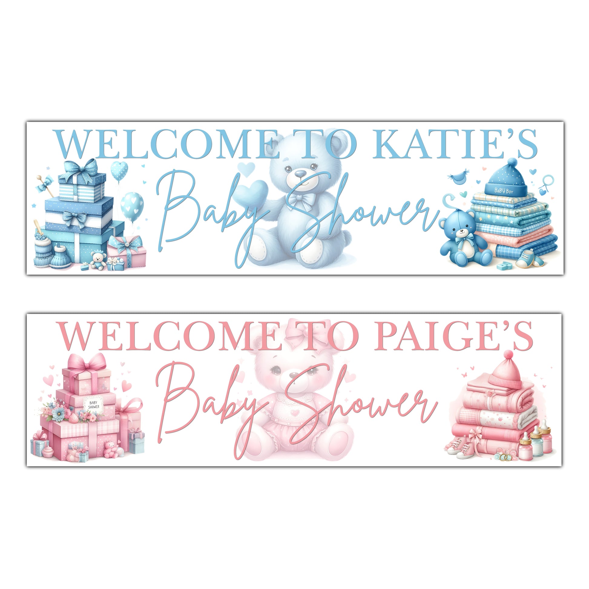 Personalised pink/blue Bears Baby Shower Banner