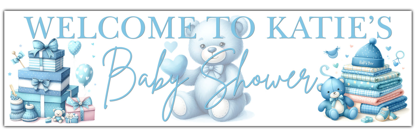 Personalised blue Bear Baby Shower Banner