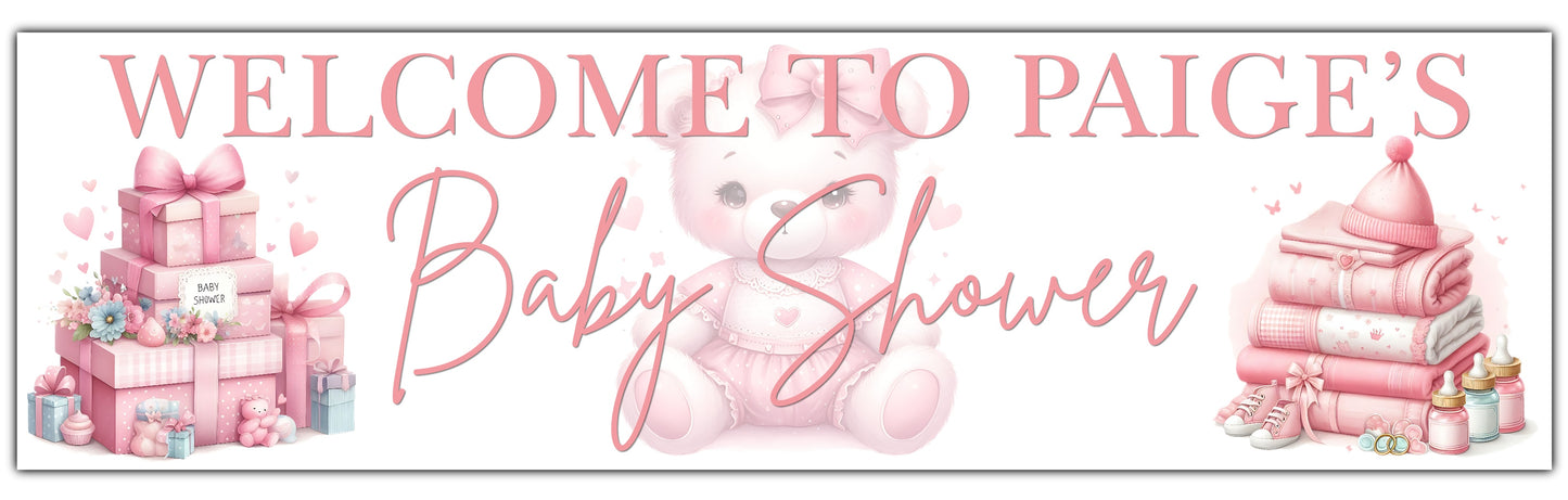 Personalised pink Bear Baby Shower Banner