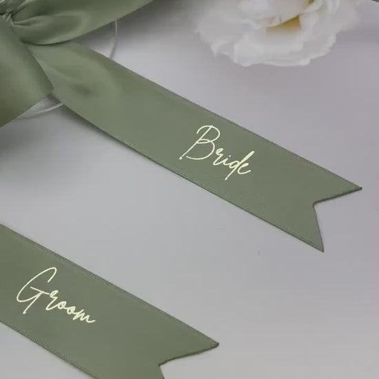 Personalised Ribbon Place Setting Sage Green Gold Foil