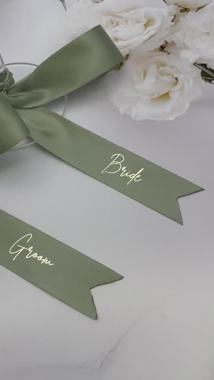 Personalised Ribbon Place Setting Sage Green Gold Foil