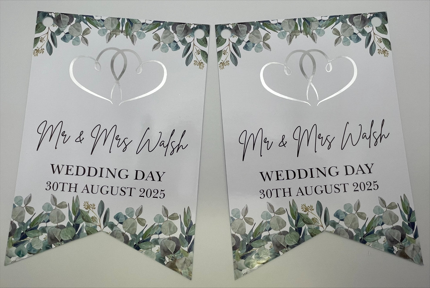 Personalised Wedding Silver Foiled Hearts Bunting