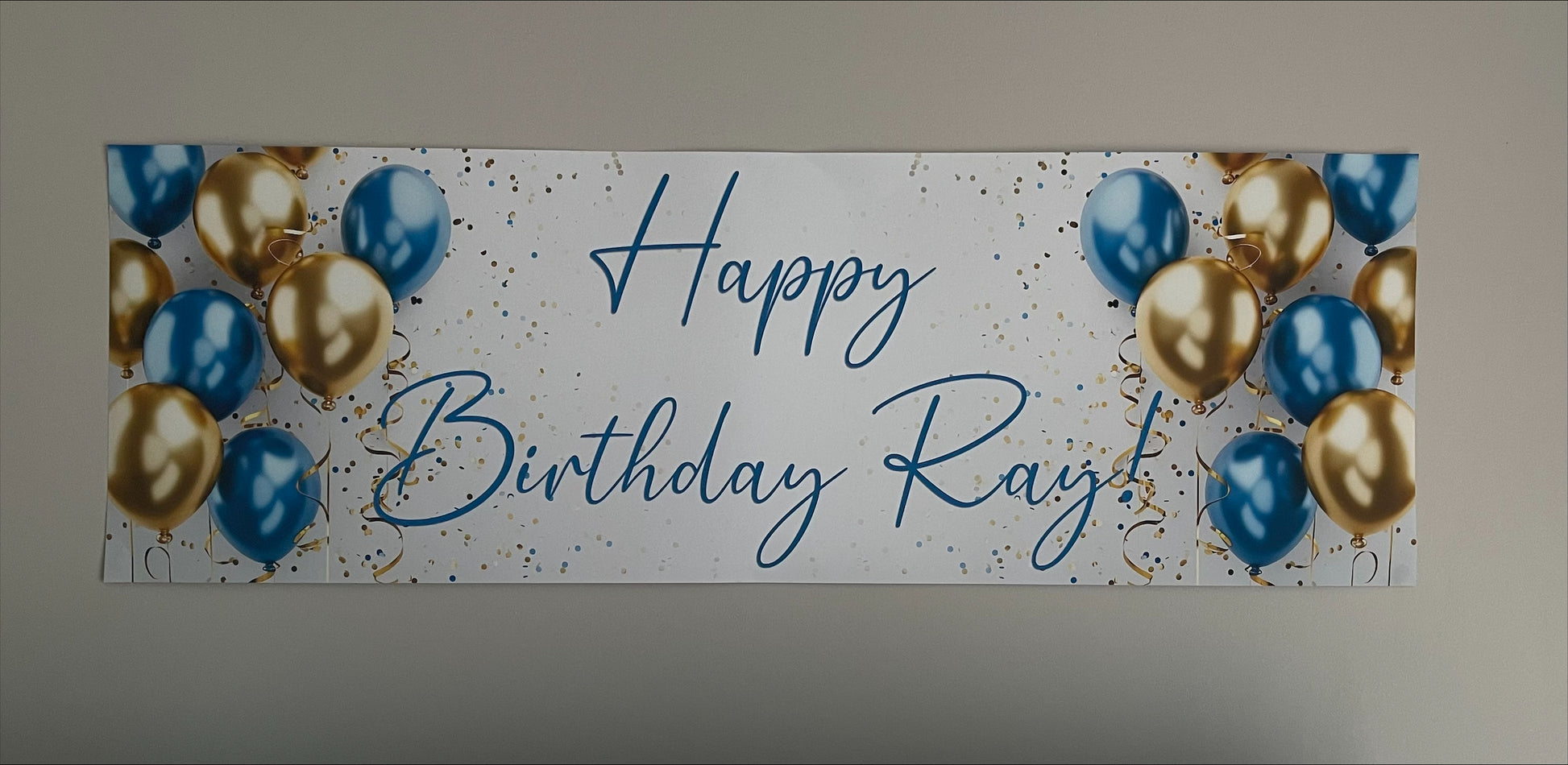 Gold and Blue Balloons Birthday Banner Personalised