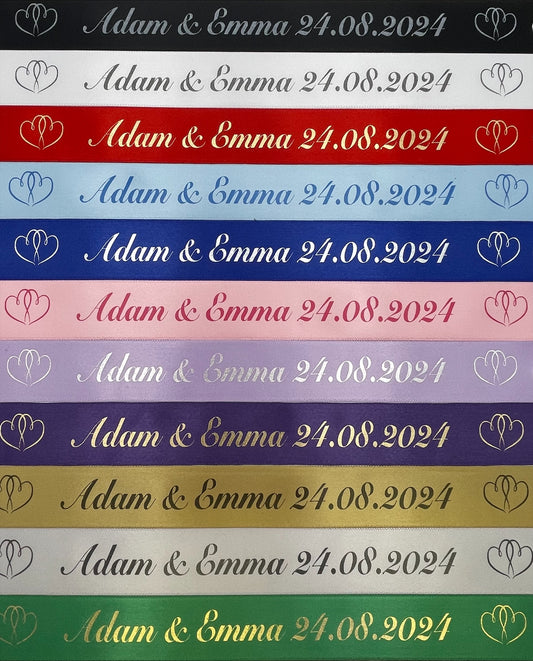 Personalised Satin Wedding Day, Anniversary, Engagement 25mm Ribbon