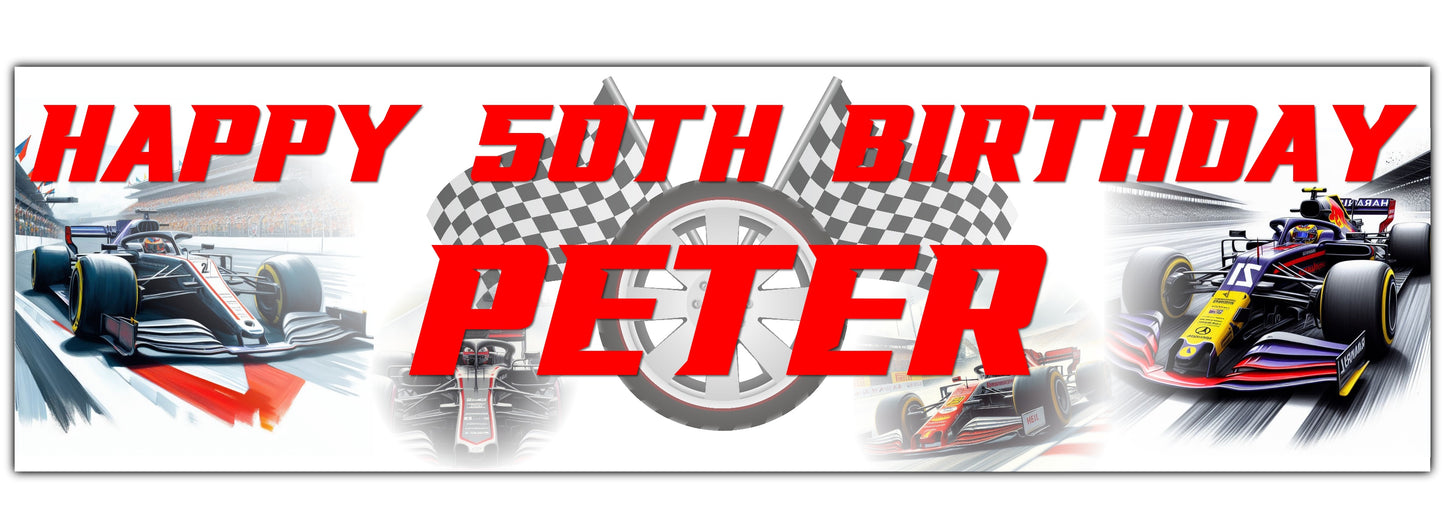 Personalised Racing Cars Birthday Banner